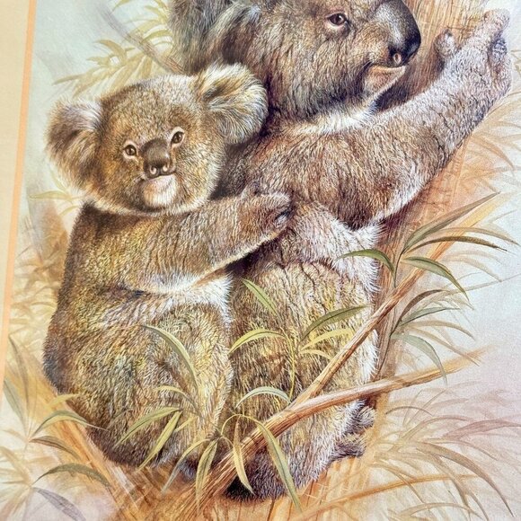 Vintage Ruane Manning Koala Bears Print: Rustic 1980s Wooden Framed 18" x 22" - Picture 5 of 12
